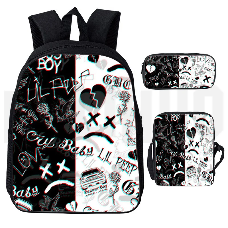 Popular Rapper Lil Peep 3D Print Backpack Colorful Women Canvas Travel Bag 3 Pcs/Set Casual Anime Study School Bags for Boys