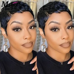 Water Wave Wigs Short Pixie Cut Human Hair Wig Full Machine Made Wig With Bangs Short Bob Cut Wig Preplucked Brazilian Hair Wigs