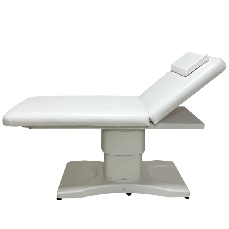 سرير تدليك للتجميل باللون الأبيض بقاعدة فولاذية، سرير للوجه، أثاث صالون التجميل، طاولة تدليك، سرير نوير قابل للتعديل بارتفاع حديث