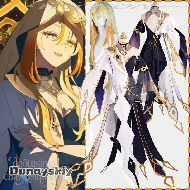 

Naberius Cosplay Anime Game Genshin Impact Costume Dunayskiy@Golden Goddess Design Sexy High Slit Dress Vintage Lolita Halloween