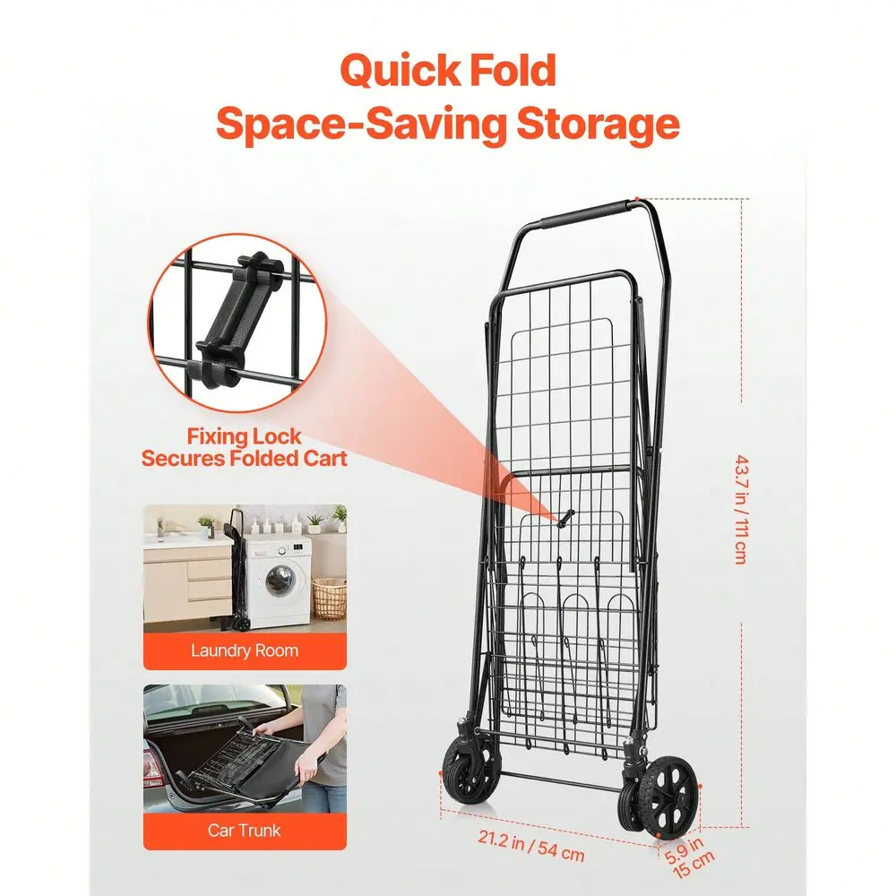 

Cart, Folding Grocery Utility Cart With Dual Baskets, Waterproof Liner Wheels, 100 LBS Large Load Capacity, Heavy Duty Laundry