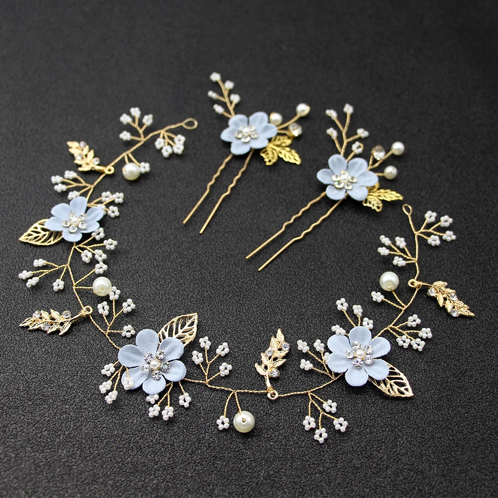 

3PCS Wedding Hair Decor Set Elegant Bridal Headb Bride Hairpin U Shape Rhinestone Pearl Prom Party Accessories