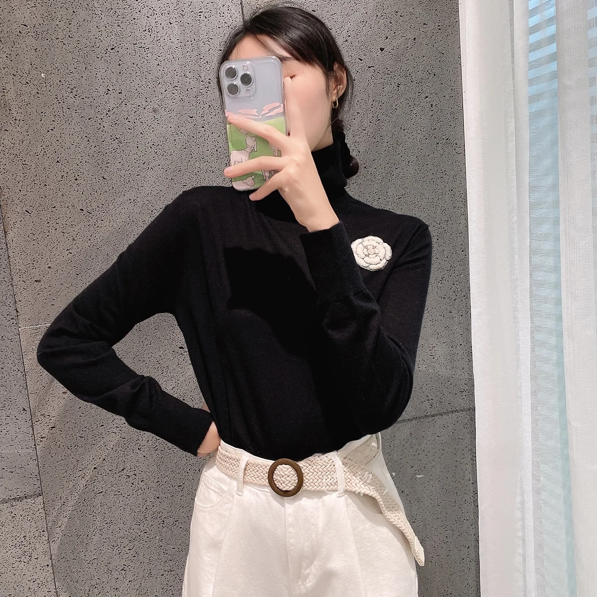 

Ele Girls High Ne Camere Base irt Slimming Outerwear Knitted Sweater Premium Quali Comfortable Fit for Autumn Winter