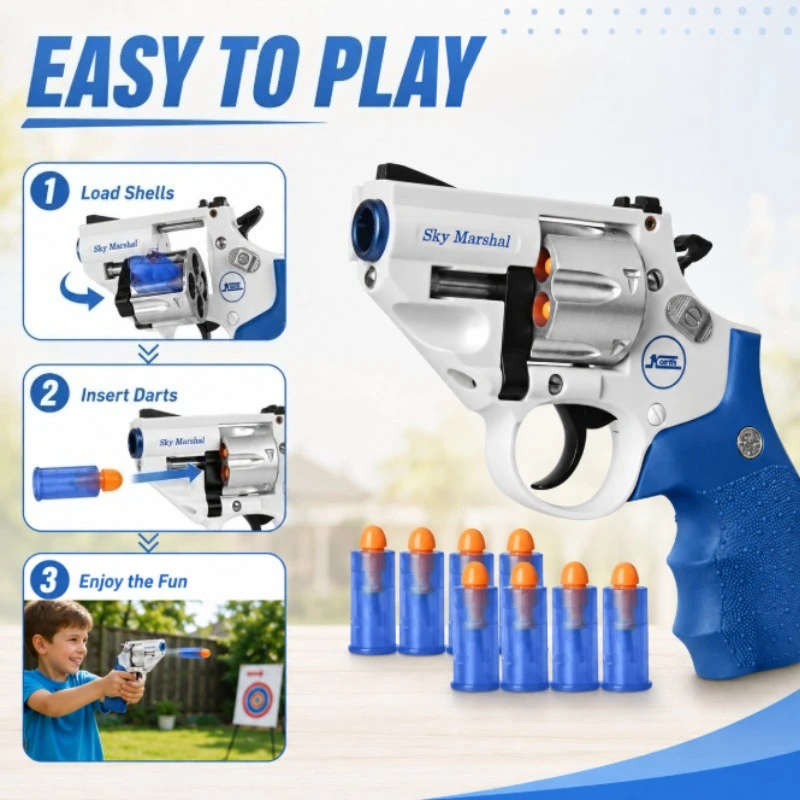 Revolver‑Style Game Blaster Toy with Shells Vintage Appearance Hobby Collection Play Prop for Backyard Leisure Activity