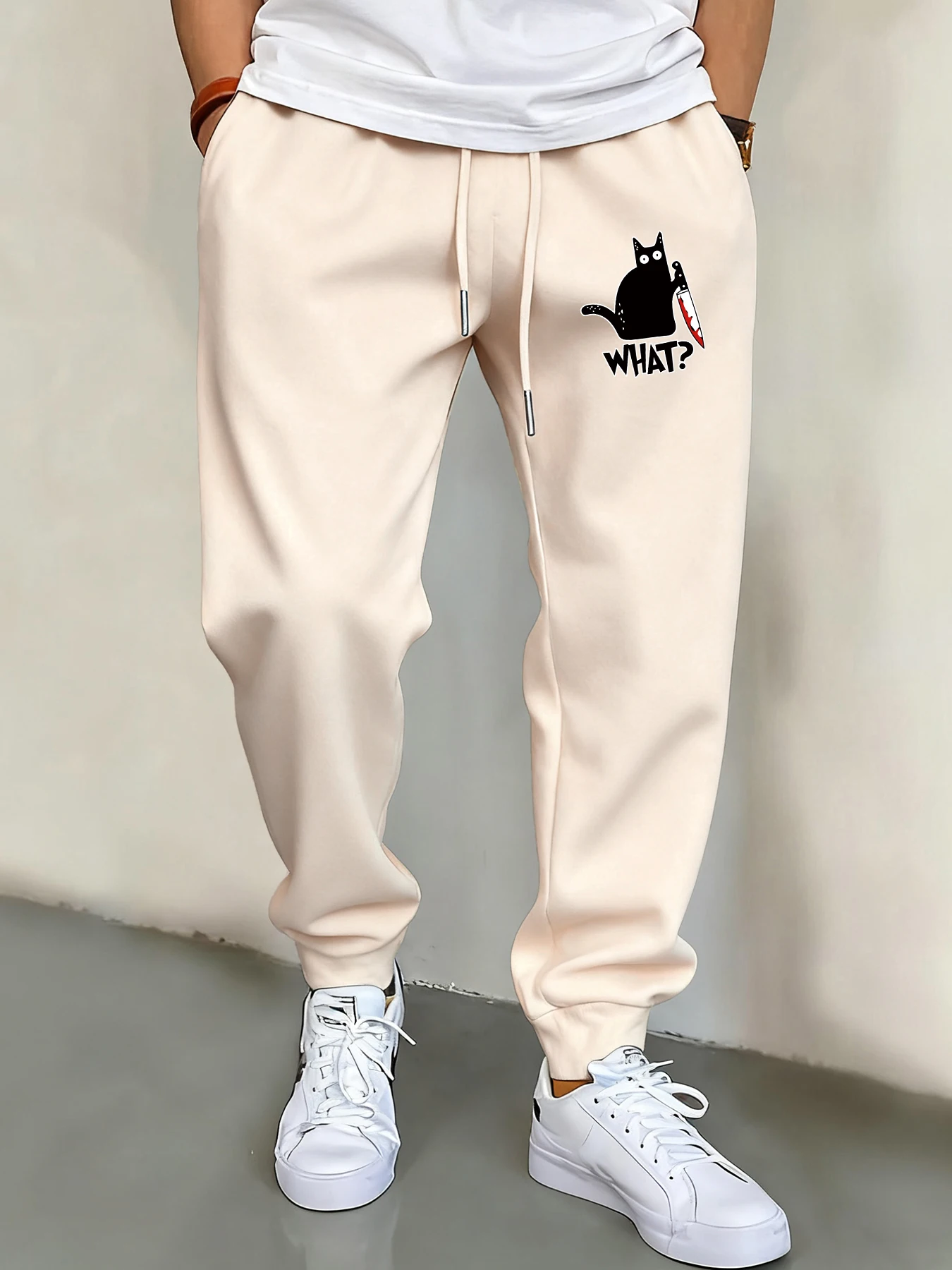 

Little Black Cat Holding A Knife Mens Trousers Casual Autumn Man Pants Pocket Comfortable Sweatpants Fleece Male Basics Pant