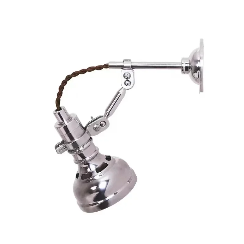 Industrial wind telescopic rocker arm folding bedside wall lamp reading lamp bedroom aluminum retro work lamp household mirror