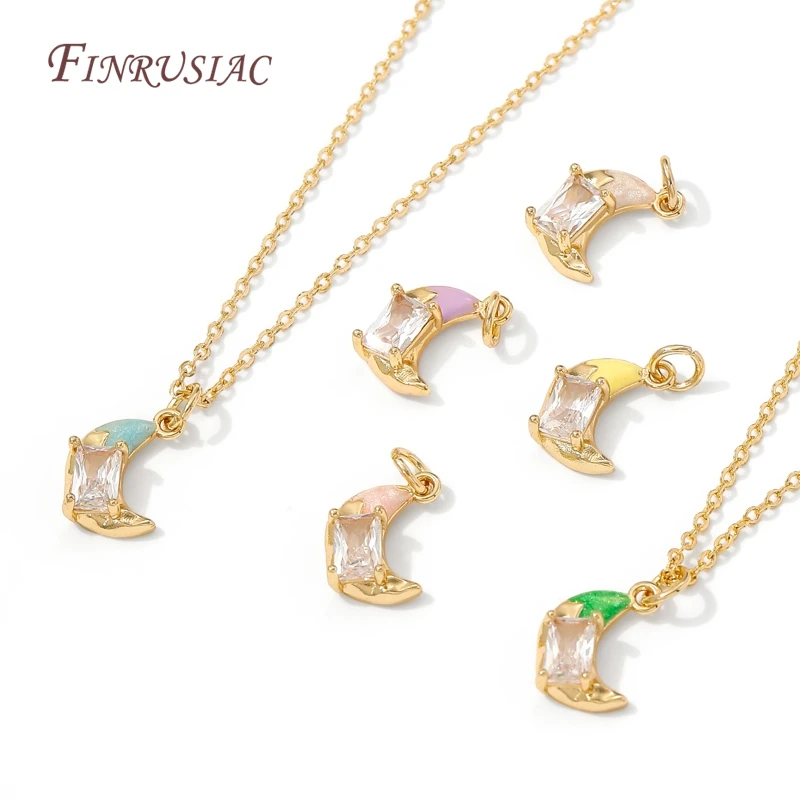14K Gold Plated Enamel Charms with CZ Crystal,Heart Moon Pendant For DIY Jewelry Making,DIY Bracelet Necklace Earring Supplies view 3