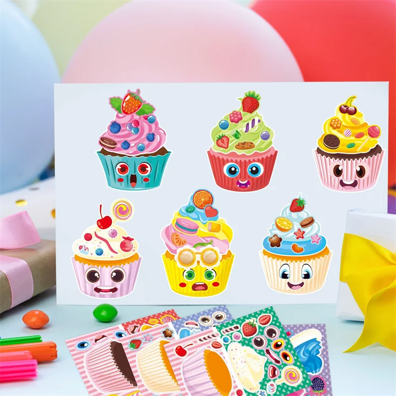 Make A Cupcake Sticker Sheets for Kids Sweet Create Your Own Cupcake DIY Puzzle Stickers Children Birthday Gifts Party Decals