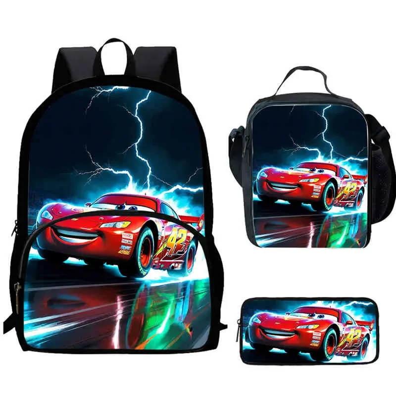 

Cartoon Cars Child Backpack with Front Pocket,Lunch Bags,Pencil Bags for Aged 5-10,Cartoon Cars School Bags for Boys Girls