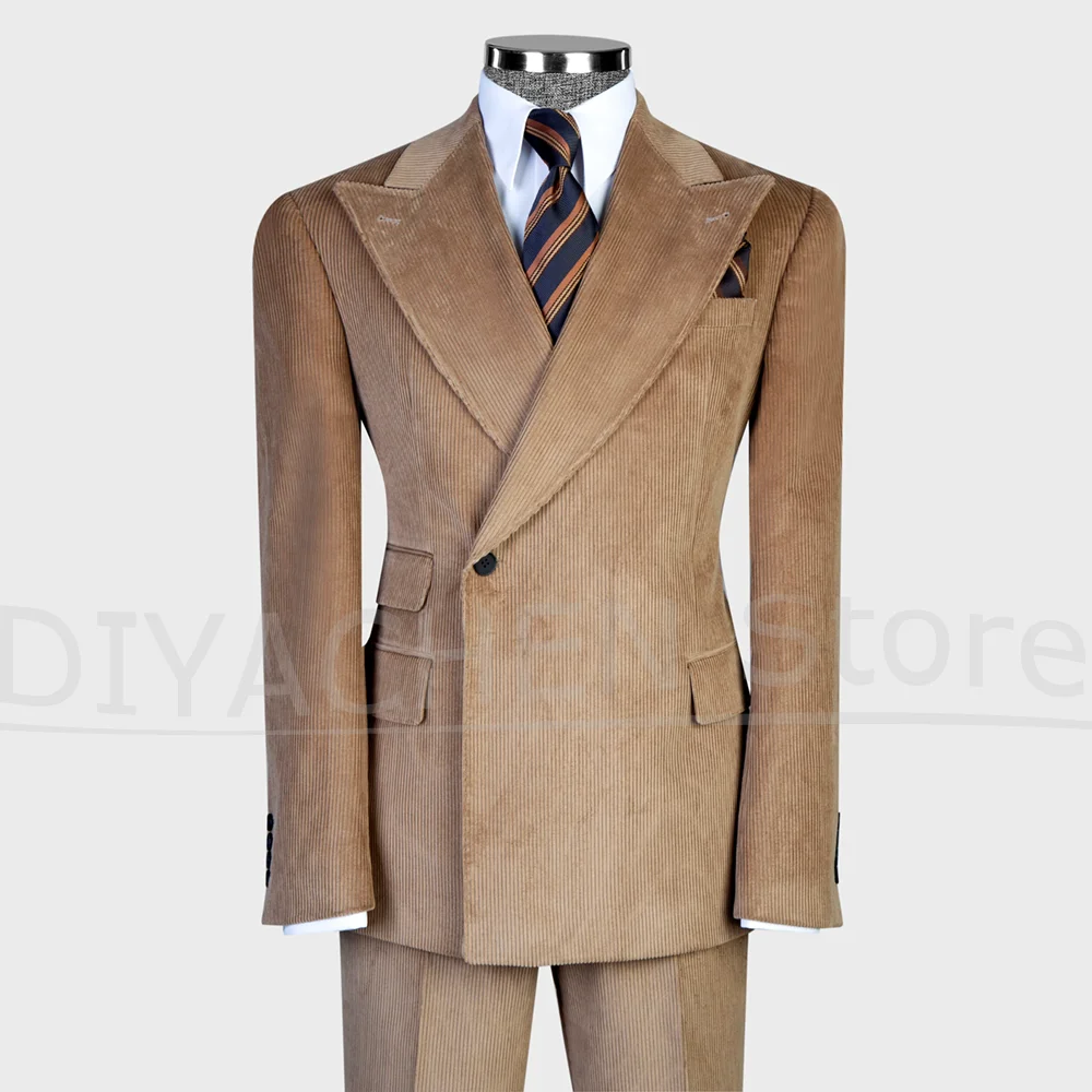 

Шикарный вельветовый мужской костюм из 2 предметов, стильный костюм с пиковыми лацканами на одной пуговице, деловой костюм для свадьбы, выпускного вечера, делового мероприятия, вечеринки, мужской костюм