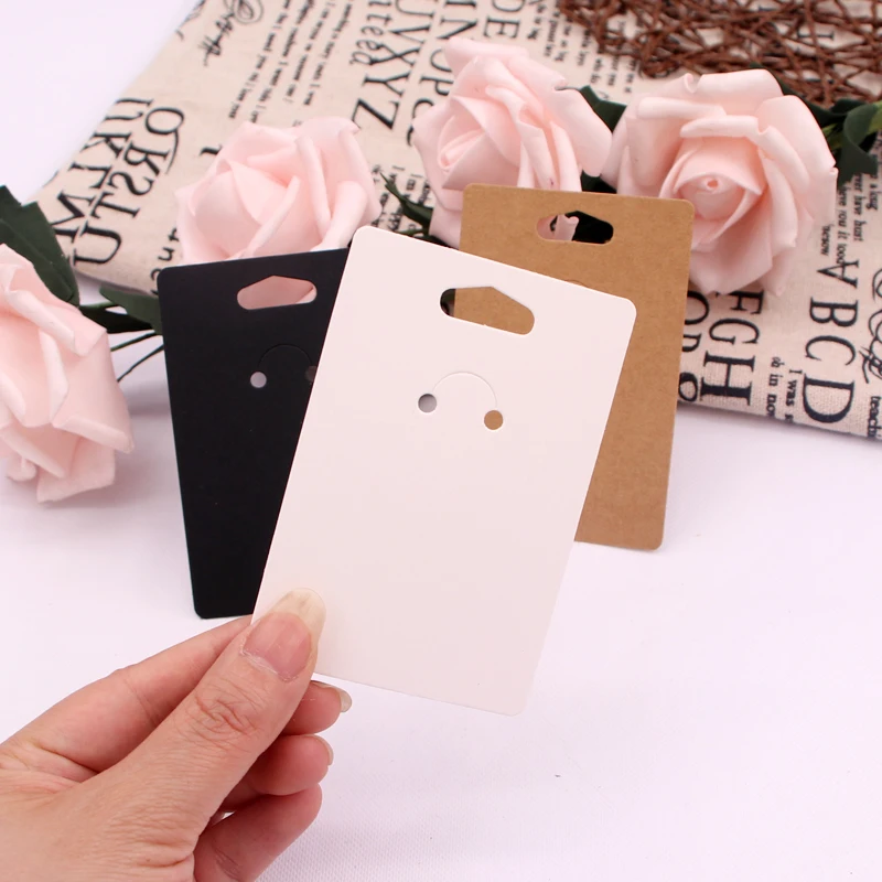 50Pcs/Lot Jewelry Display Keyring Cards 6x9cm Blank Jewellery Packaging Hanging Card Tag Black White Brown Customized Logo