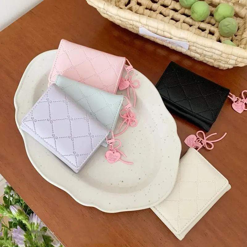 Womens Faux Leather Short Wallet With Bow Quilted Pattern Multiple Card Slots Perfect For Daily Shopping Commute Travel