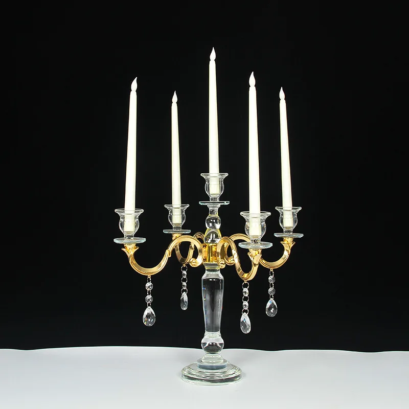 European 5-head crystal candlestick wedding high-end decorative ornament glass candlestick hotel table props