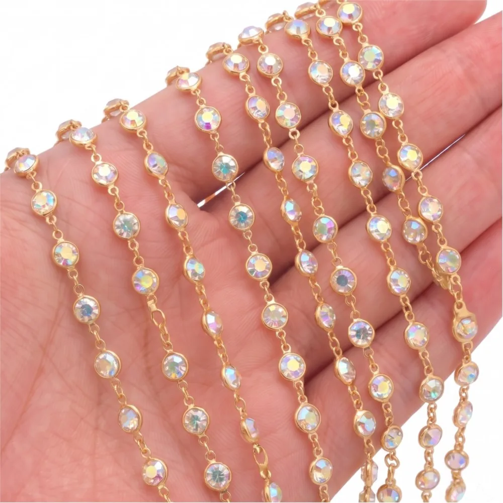 0.5Meter/1Meter Colorful Rhinestone Jewelry Chain Gold Plated Brass Chain for Jewelry Making Necklace Bracelet Accessories Craft