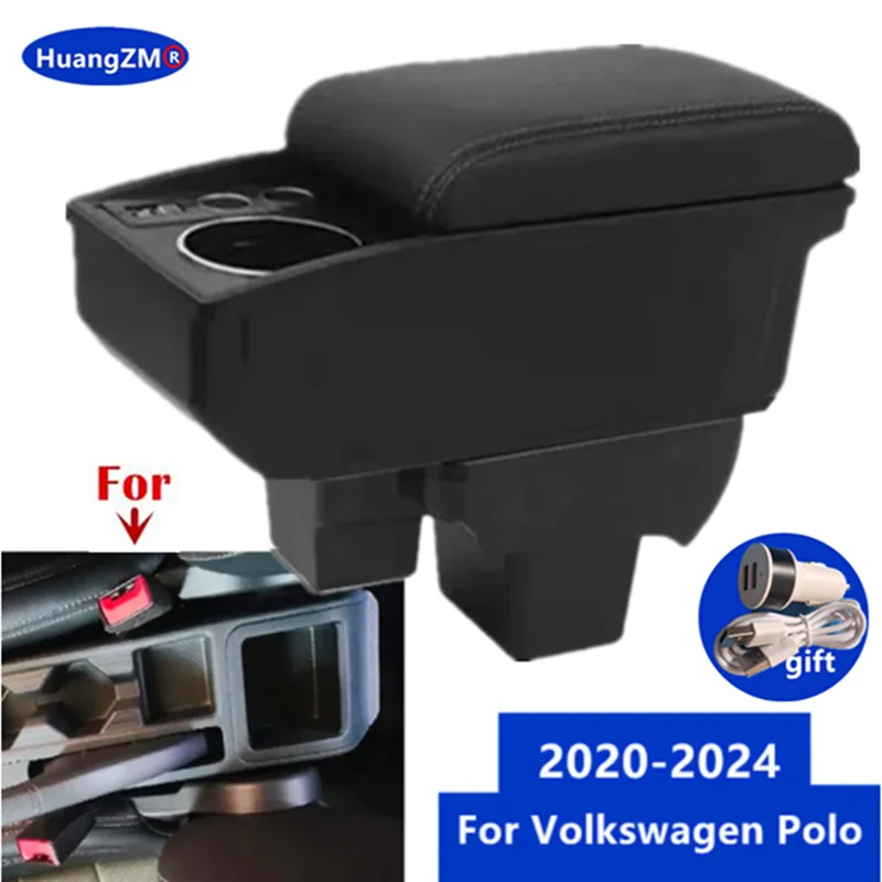 For VW Polo 2019-2026 Car Armrest Box Double-layer Storage Box with Cup Holder Dedicated Retrofit Accessory For Volkswagen Polo