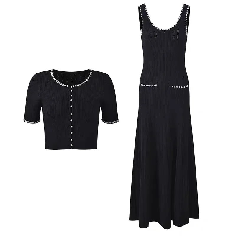 

【Gift Free】Autumn Spring Premium French Style Beaded Floral Backless Knit Dress & Cardigan Women