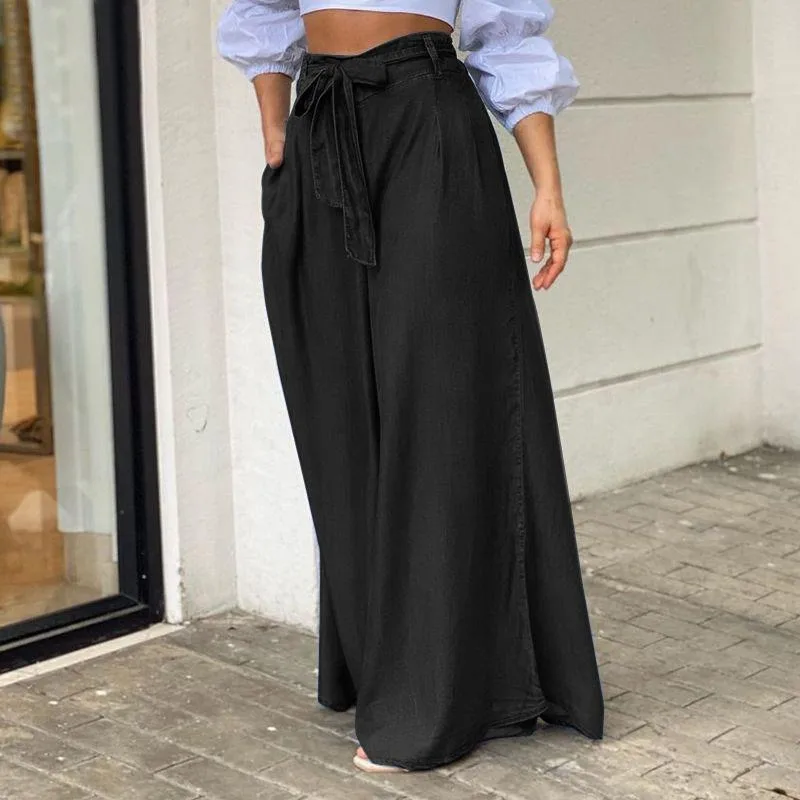 Spring New fashion Women's Elegant Lace Up High Waist Skirt Temperament Commuting Female Casual Loose Denim Sweet Long Skirts