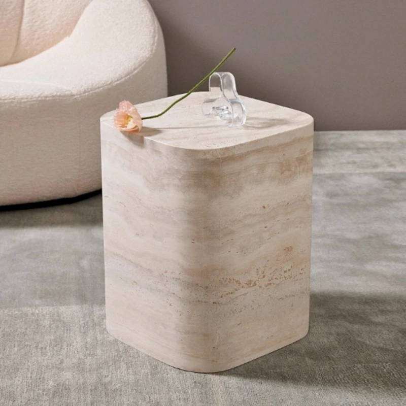 

Modern simple natural marble travertine bedroom bedside table designer model room living room sofa corner