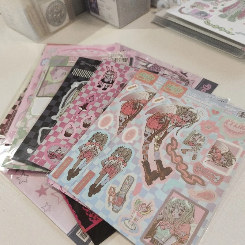 Korean Sticker Book Inner Pages Sweet Cool Cartoon Girl Character Stickers DIY Handbook Diary Decor Stickers