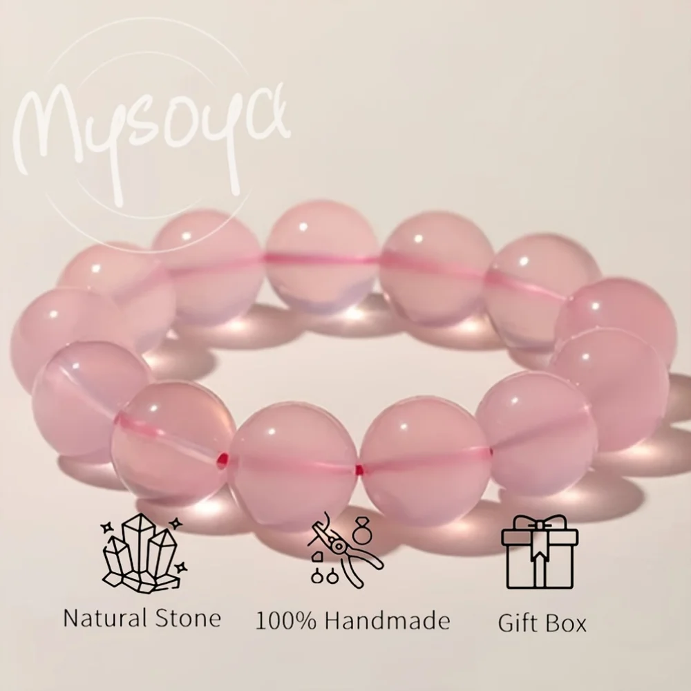 

MYSOYA High Quality Natural Madagascar Rose Quartz Bracelet Peach Pink Crystal With Gift Box, Birthday Gift, Valentine’s Day