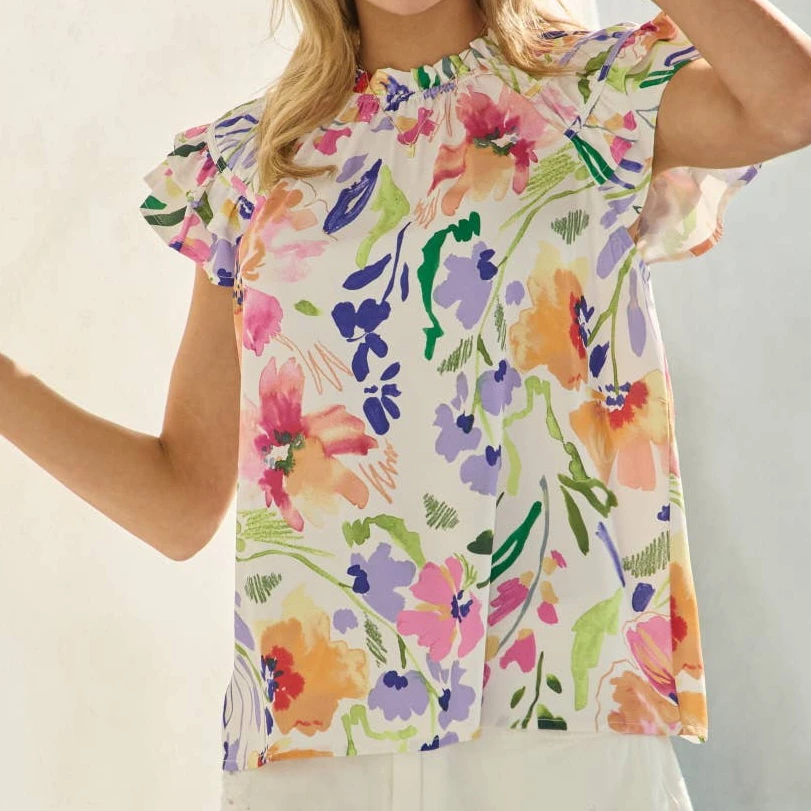 Praorie Chic Dames Zomer Basic T-shirt Casual Bloemenprint Gulpmouwen Tops voor Streetwear Esthetische Grunge Kleding