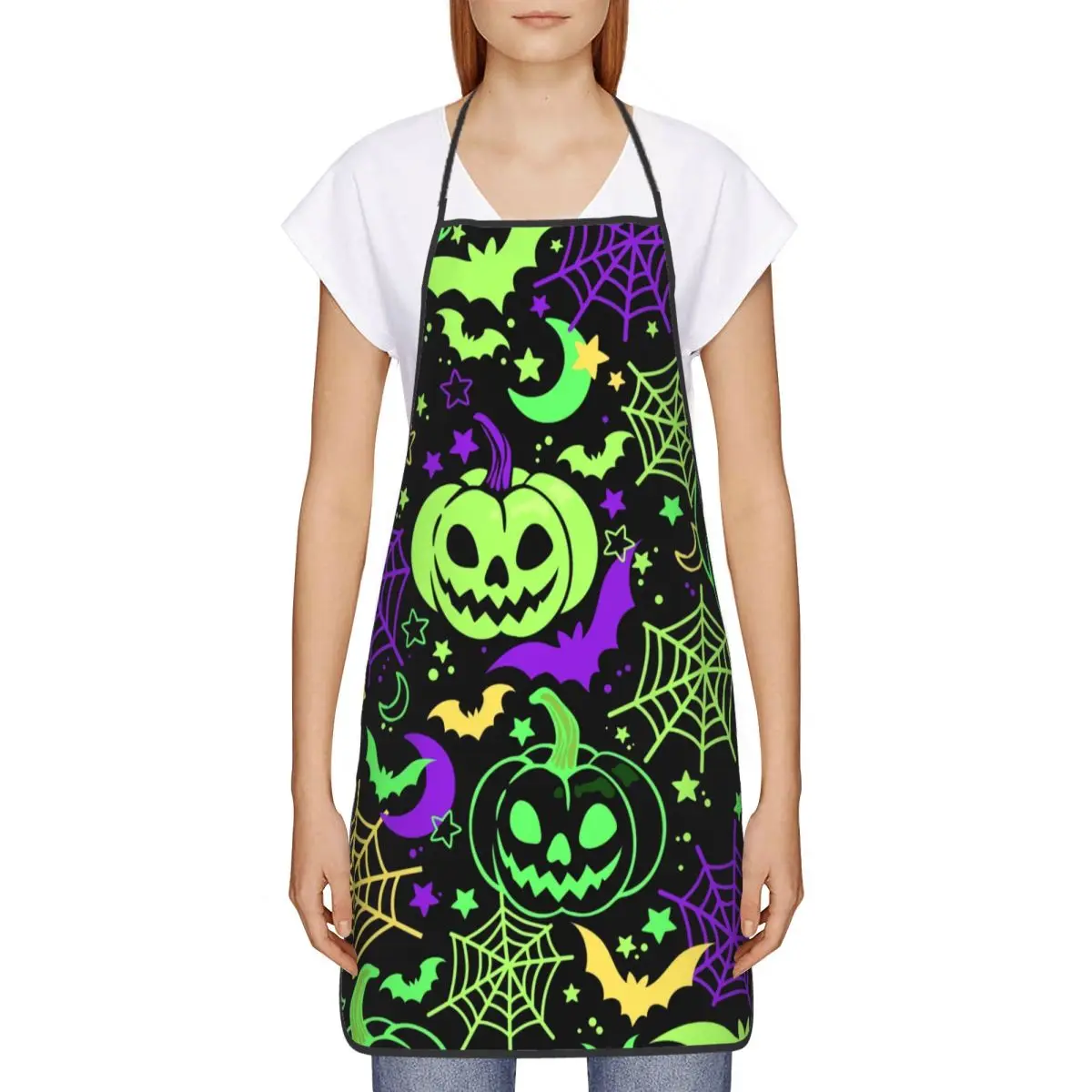 Custom Bib Halloween Pumpkins Spider And Bats Aprons Men Women Unisex Adult Chef Cooking Kitchen Tablier Cuisine Gardening