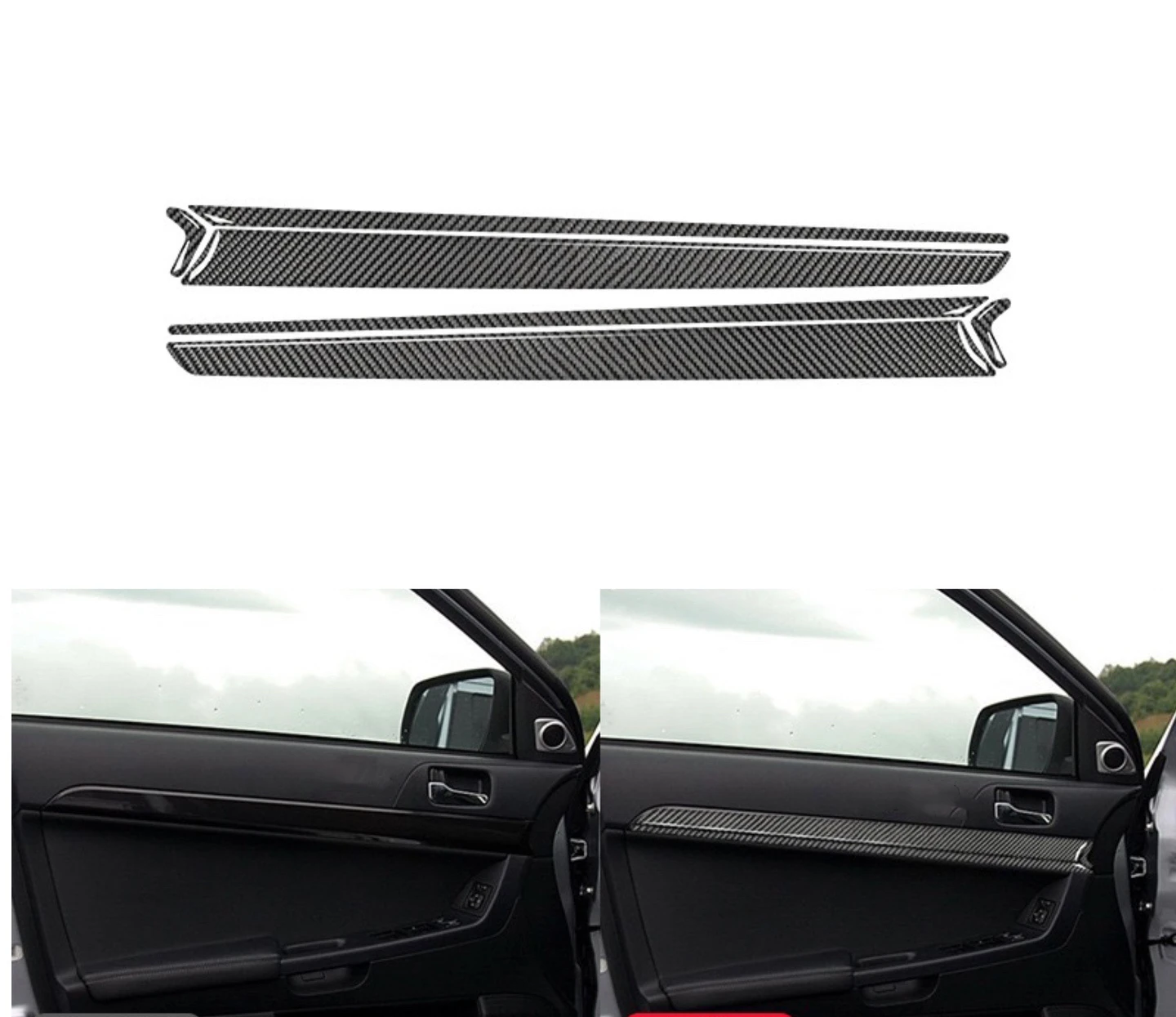 For Mitsubishi Lancer EVO X MR 2008-2015 Car Door Panel Trim Strips Carbon Fiber Sticker  Interior Accessories