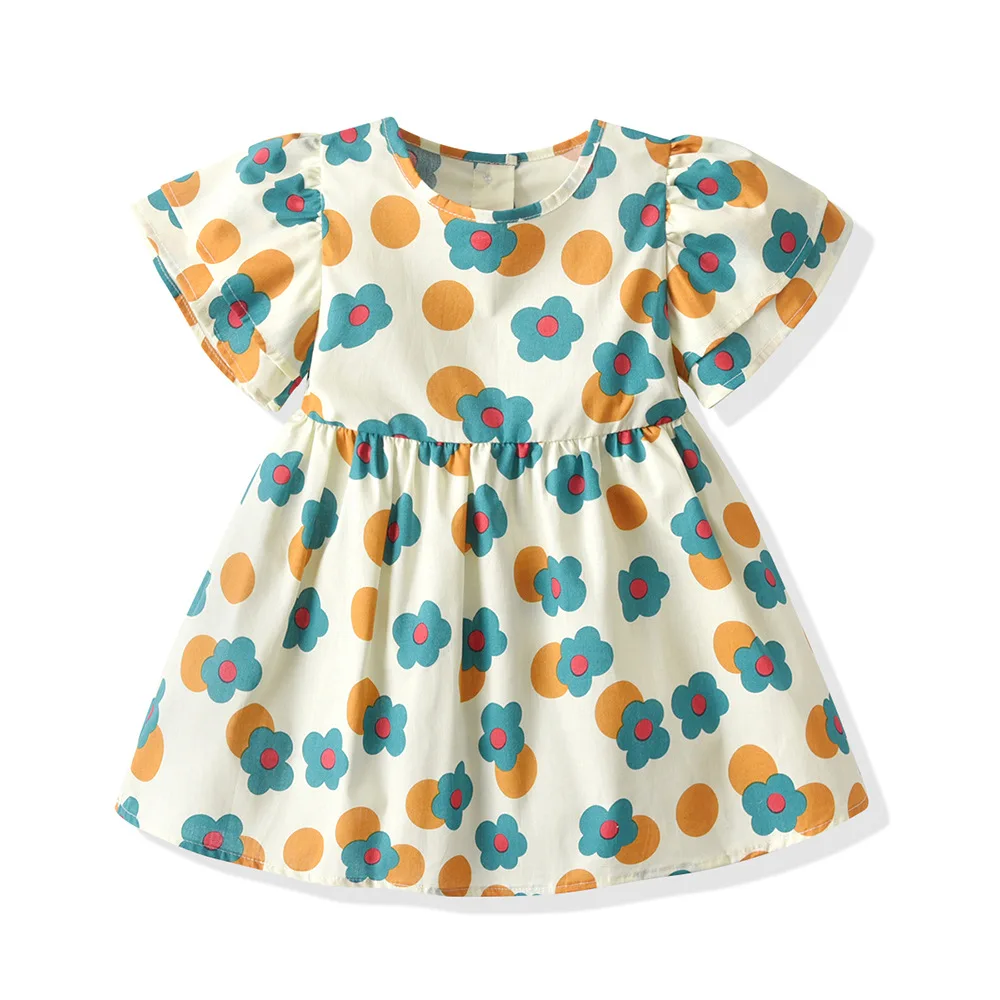 

Korean Children's Dress for Girls Dress, Cotton Short Sleeves, Fashionable and Versatile Baby Flower Princess Dress