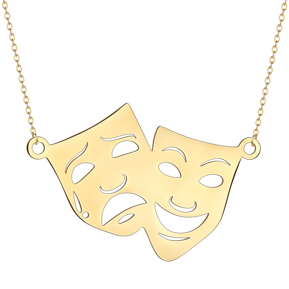 QIAMNI Stainless Steel Comedy and Tragedy Mask Pendant Necklaces for Women Men Theatre Drama Performing Arts Jewelry Choker