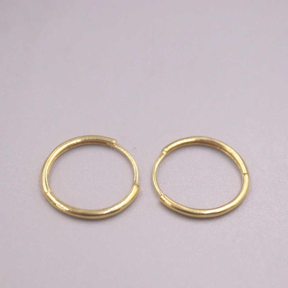 Real Pure 18K Yellow Gold Hoop Women Lucky Simple Glossy Round Circle Earrings 0.76g