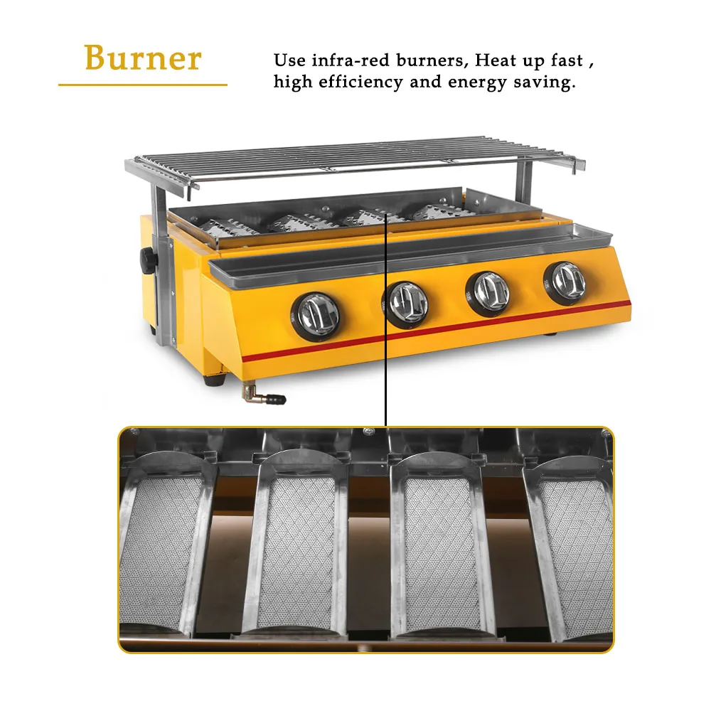 Smokeless LPG Grill 4 Burners Gas BBQ Stove Barbecue Tools For Outdoors Ceramic Burners With Stainless Steel or Glass Covers