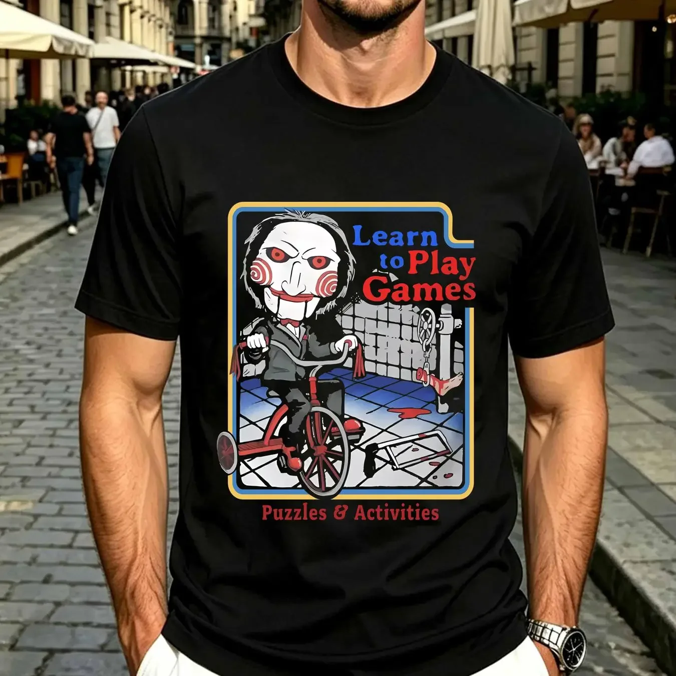 washed T Shirt Saw Jigsaw Billy Puppet Learn to Play Games Black Official New Funny vintage Washed Top For Everyday Wear
