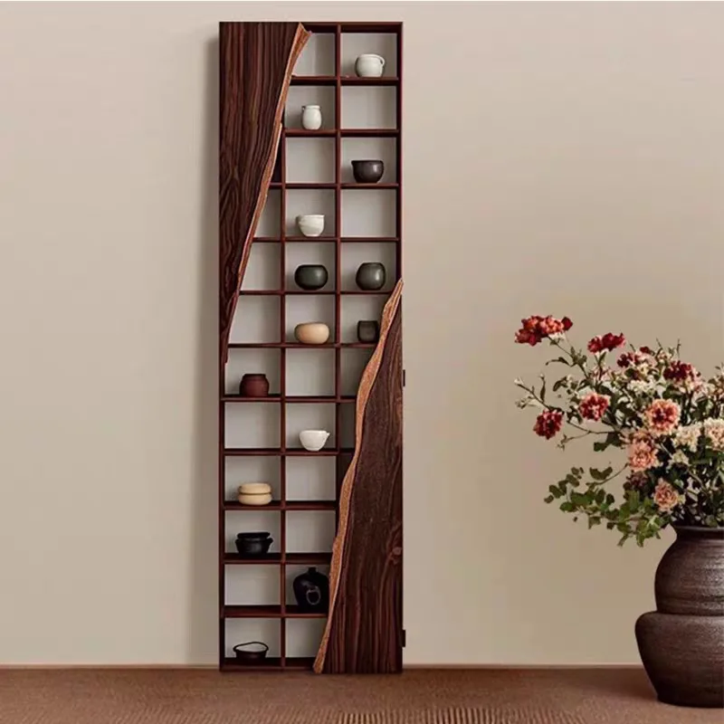 Chinese old elm bogu frame solid wood teacup display rack wabi sandy wind alpine wall rack Duobao Pavilion