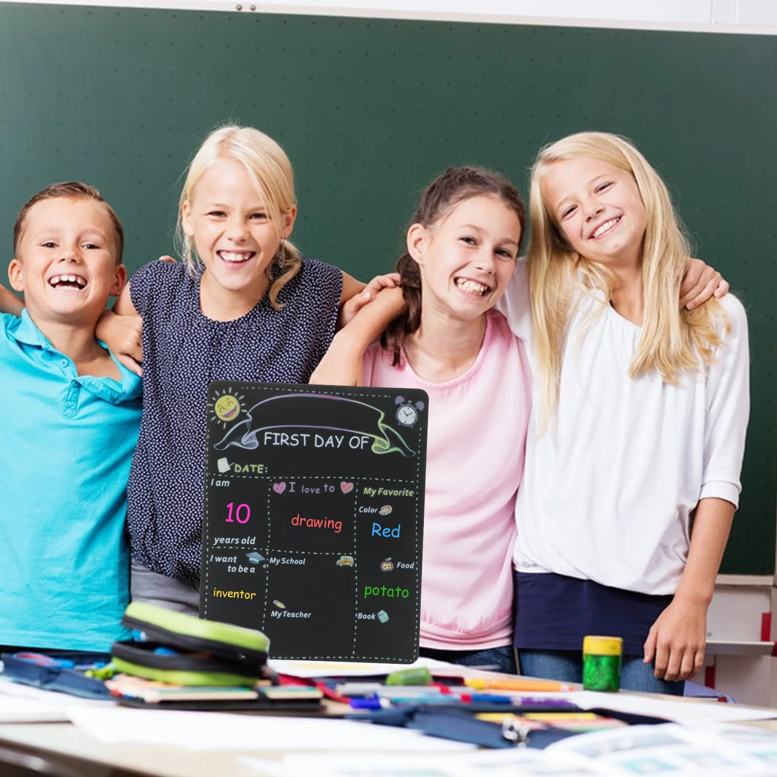 

Wood Classroom Chalkboard Child First Day Kindergarten Message Board Sign Back to School Preschool Children School Board Double