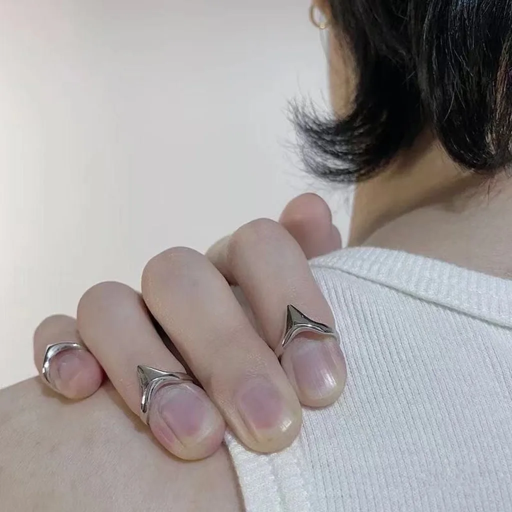 Y2k Style Midi Ring Teeth Design Punk Open Adjustable Geometric Blade Silver Metal Stainless Steel Unisex Finger Ring 4pcs/Set