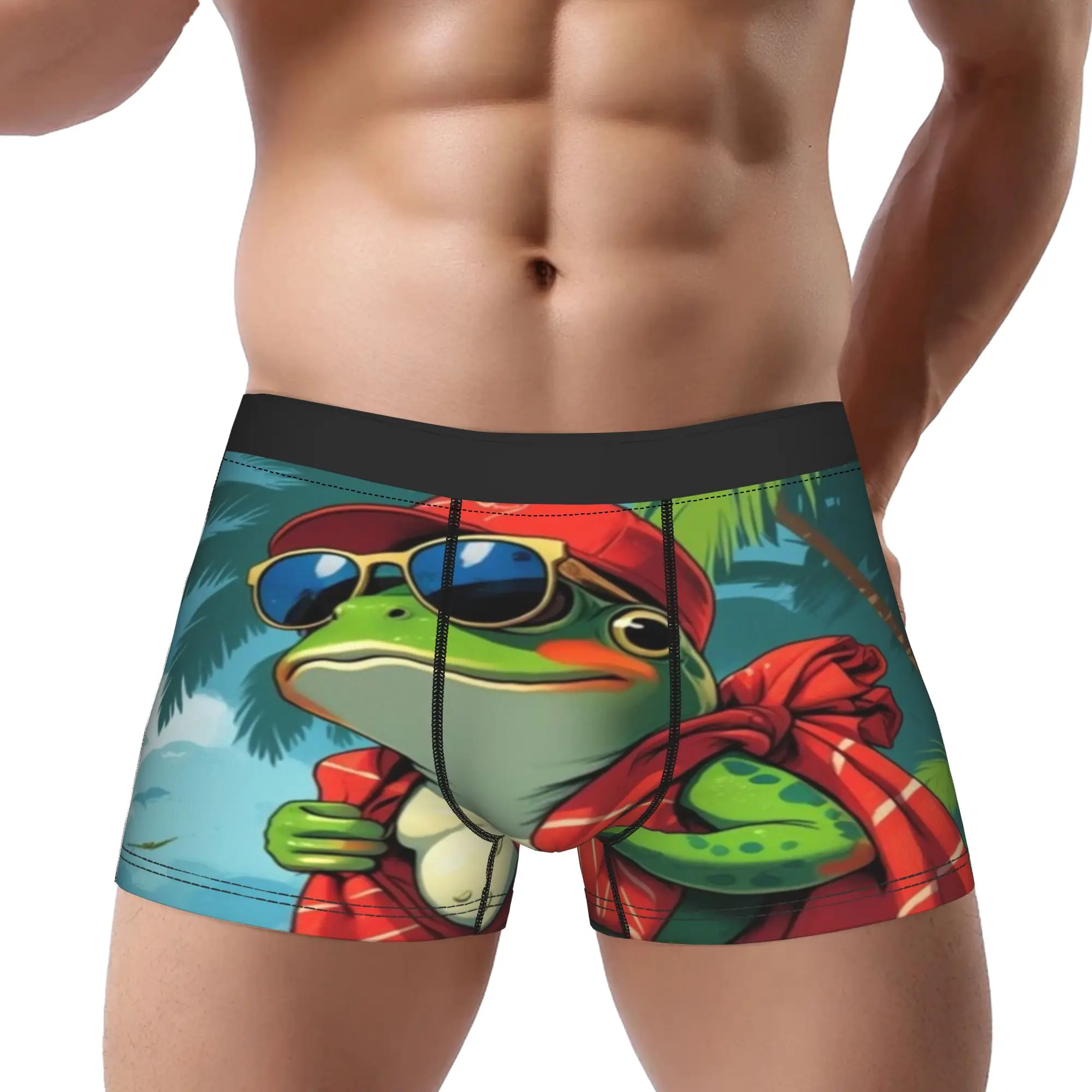 Beach Vacation Cool Frog Character Graphic  Underpants Breathbale Panties Man Underwear Comfortable Shorts Boxer Briefs