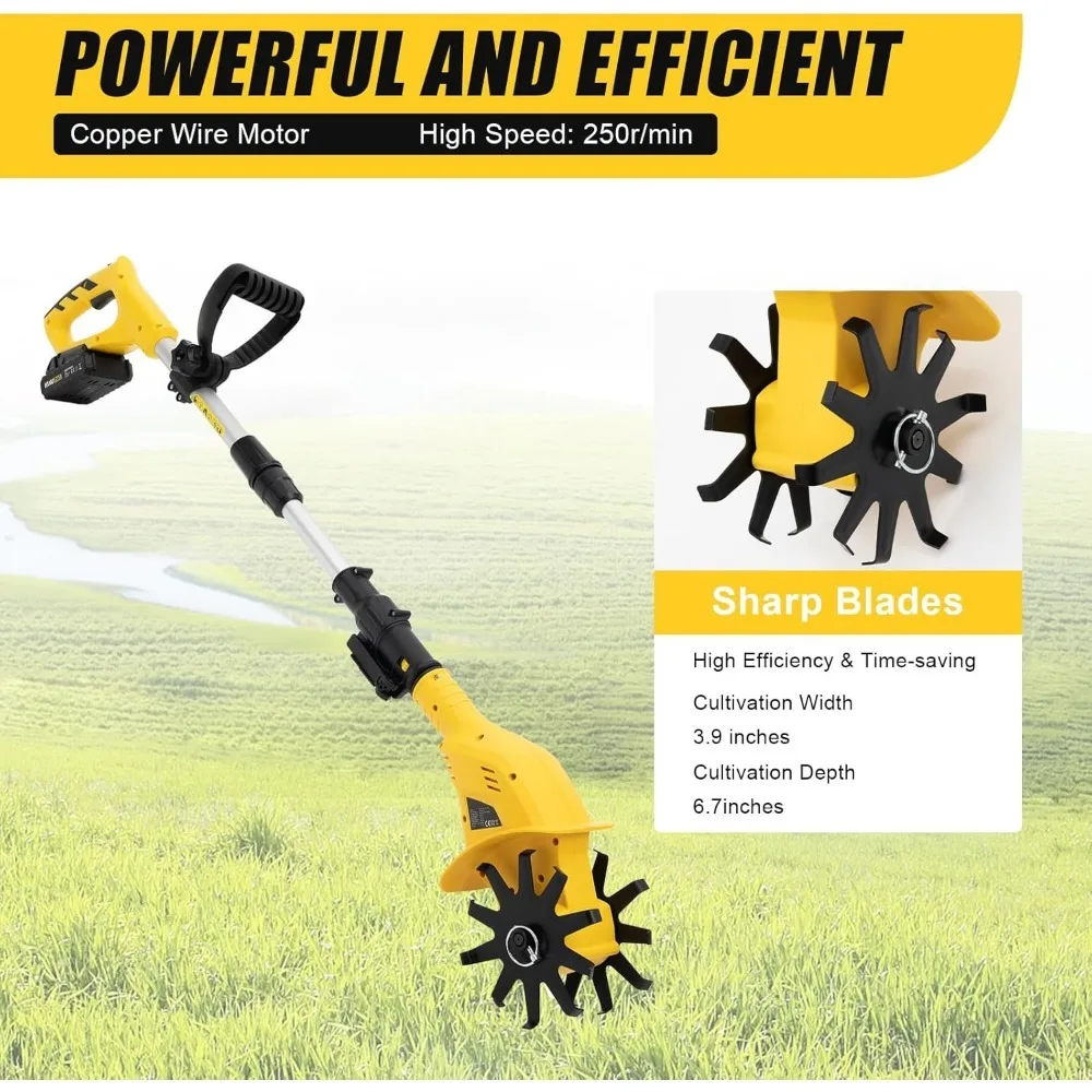 무선 정원 경운기 배터리 구동 잔디밭 농장 텔레스코픽 파워 경운기 도구 (토양 혼합 또는 잔디 재씨앗 파종용)