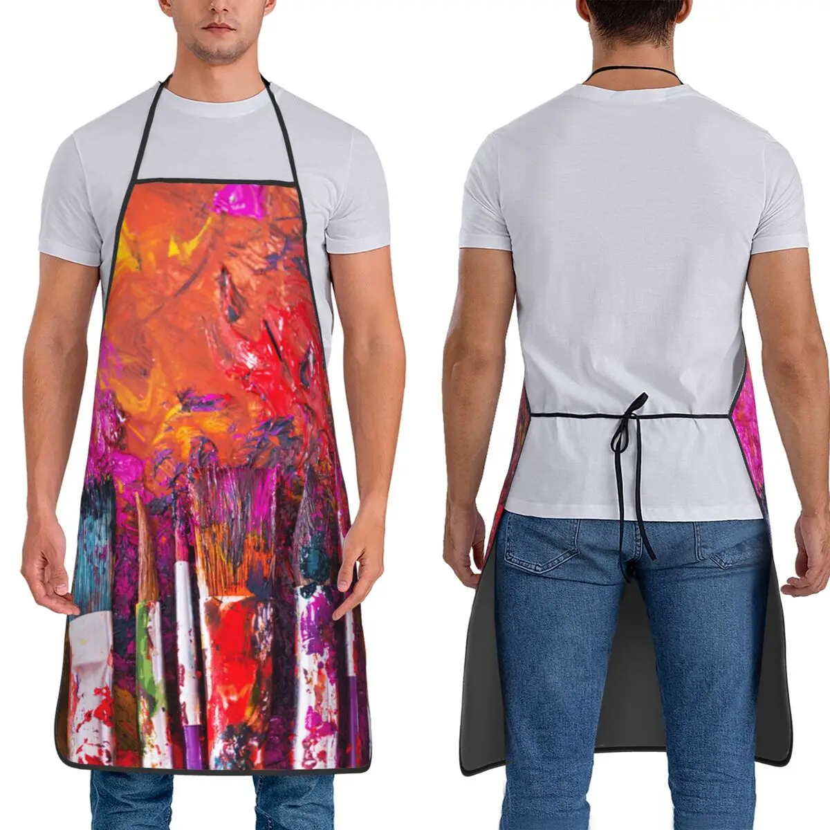 

Colour Paint Brush Brushes Print Aprons Chef Cuisine Tablier Sleeveless Bib Kitchen Cleaning Pinafore for Women Men Gardening