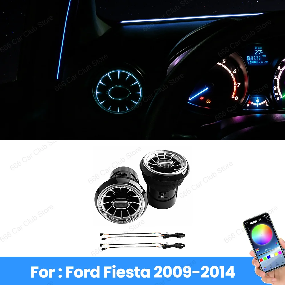 LED Front Dashboard AC Air Condition Vent Outlet Turbo Interior Trim For Ford Fiesta Automotive Ventilation Vent Ambient Light