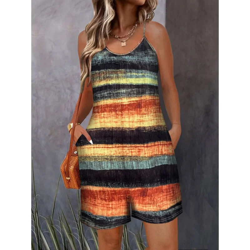 

New Spring/Summer Vacation European and American Style Printed Camisole Women's Casual Jumpsuit