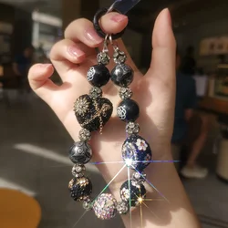Mobile Phone Lanyard Camera Accessories Antidrop Lanyard Wide Wristband Luxury Rhinestone Love Dark Sweet Cool Universal Pendant