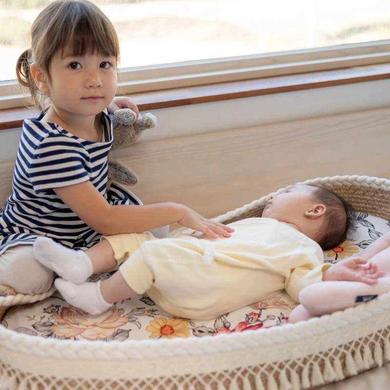 Keranjang ganti bayi, buatan tangan 100% tali katun tenun portabel dekorasi kamar anak bantalan popok keranjang untuk anak laki-laki, perempuan