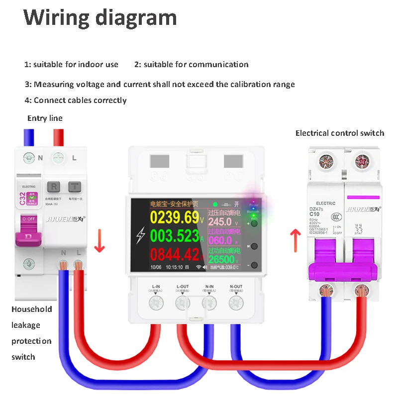 100A WIFI/Bluetooth Rail Smart Switch Remote Control AC 220V 110V Digital Power Energy Volt Amp Kwh Frequency Factor Meter