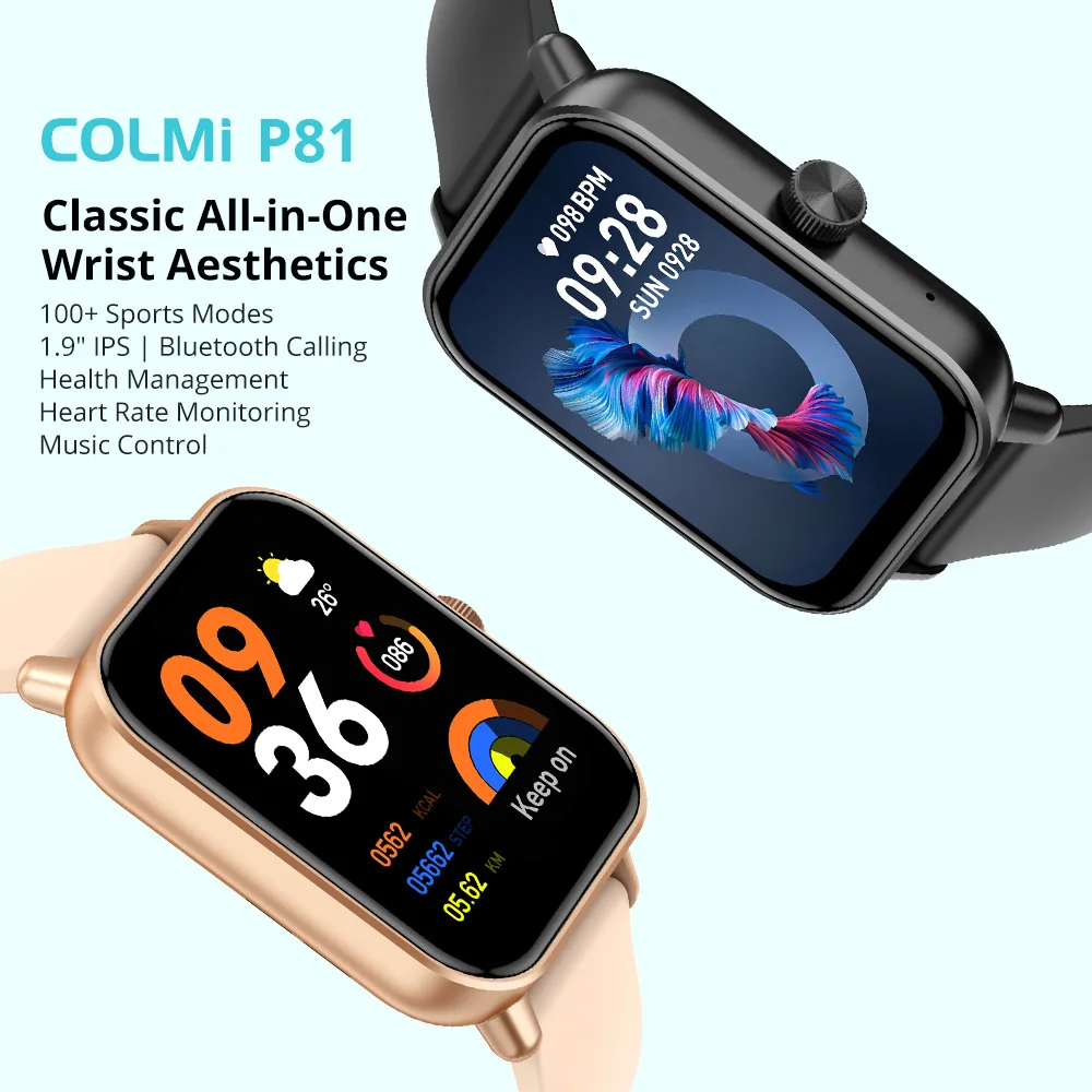 P81 المكالمات الصوتية ساعة ذكية مع شاشة TFT HD 1.9 بوصة 24 ساعة مراقبة الصحة وسائط رياضية متعددة IP68 مقاومة للماء ساعة ذكية