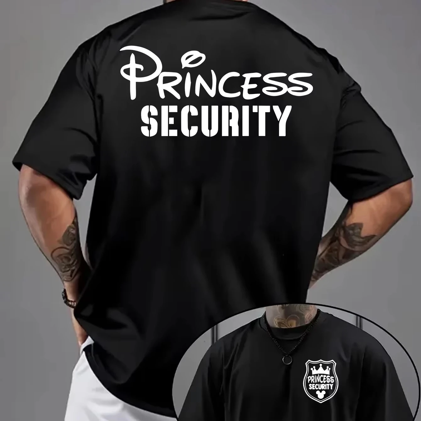 

Couple Unisex Men Princess Security Graphic T-Shirt Cotton Women Casual Crew Neck Tee Short Sleeves Summer Oversized White Black