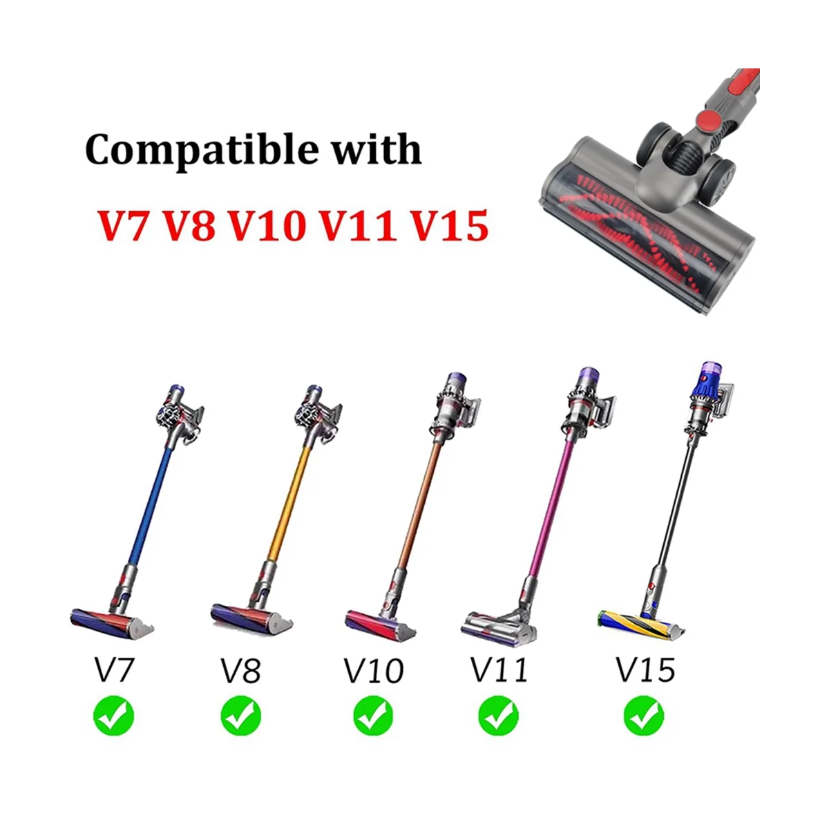 Motorized Brush with Bristle Roller Vacuum Cleaner Head Floor Attachment with LED Headlights