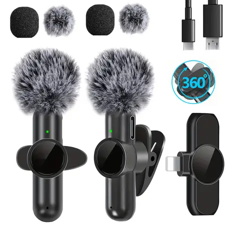 Wireless Mini Microphone for iPhone 8-14, Android Phone - 2 Pack Lavalier Lapel Mic for Audio Video Recording - Clip on Content Creator Microphones for Podcast Vlogging