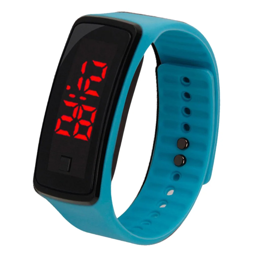 ساعة يد بحزام يد LED باللون الأزرق السماوي وشاشة رقمية قابلة للتعديل للرياضات الخارجية وحزام من السيليكون ووظيفة التاريخ والوقت Led