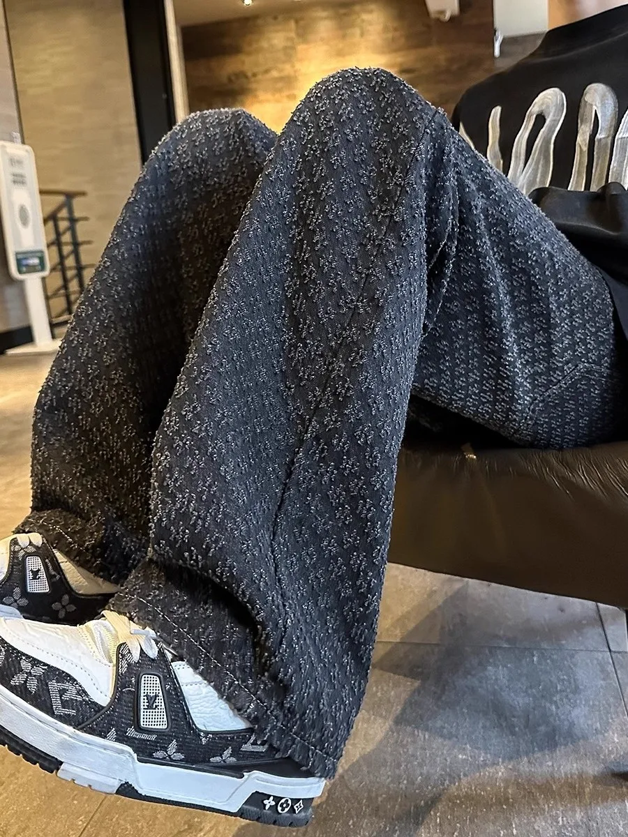 

Men's plus Size 300 Pounds Starry Night Denim Jeans High Street Design Trendy American Straight Leg Micro Flare Pants