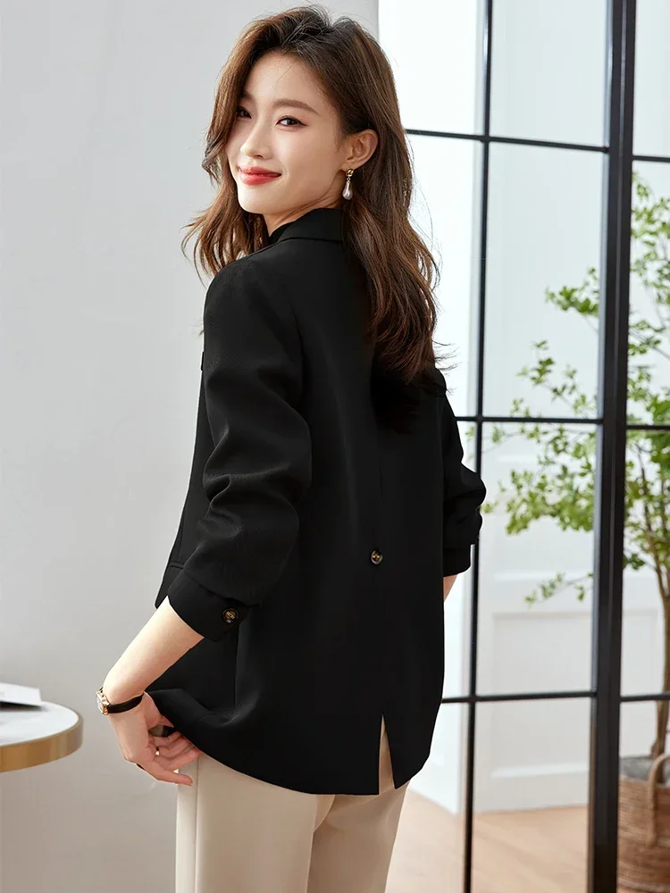 Blazer à simple boutonnage à manches longues pour femmes, manteau décontracté pour dames, rose, café, noir, mode féminine, automne, hiver